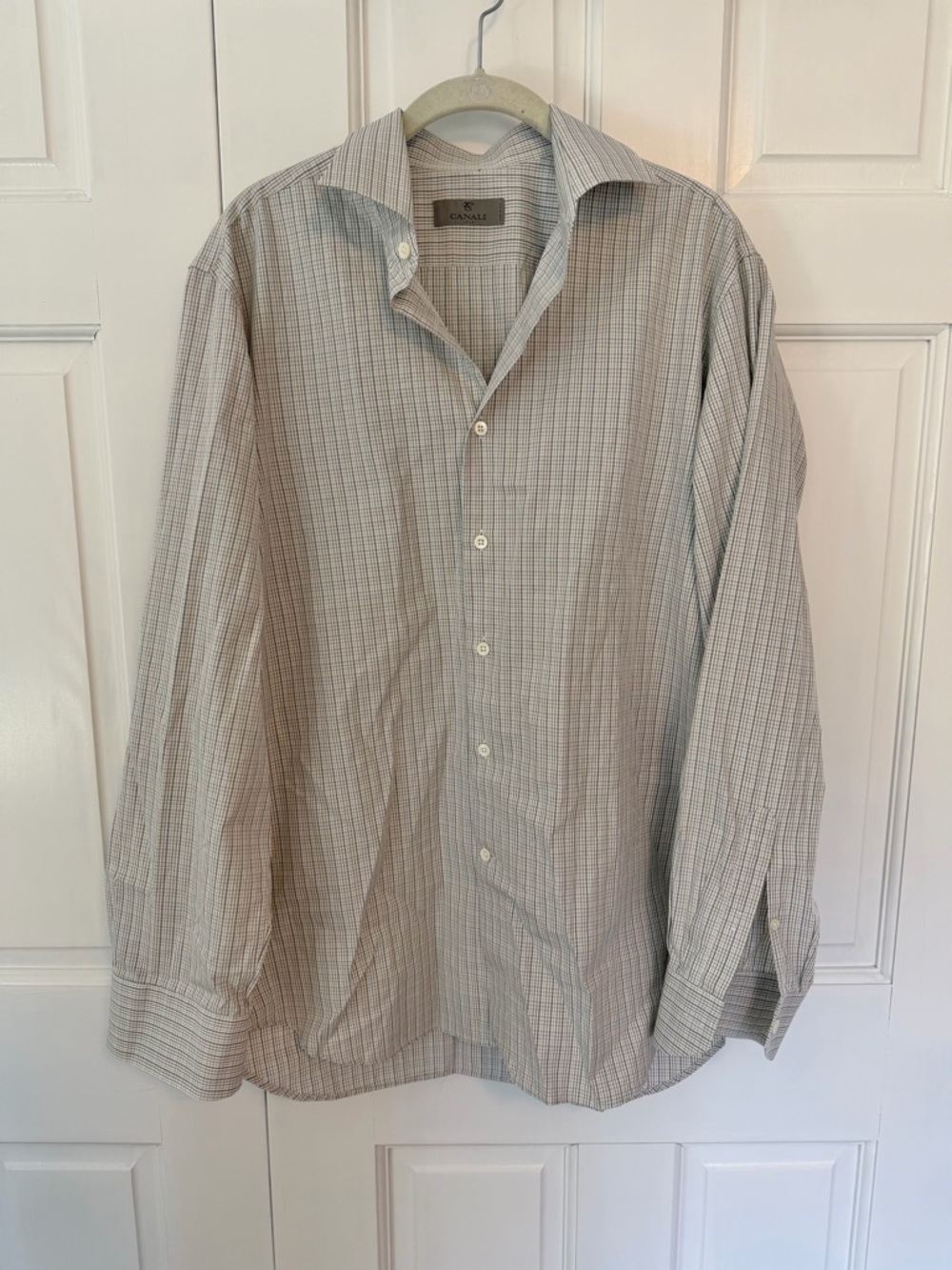 Canali Men's Dress Shirt Large Check Button Down Luxury Italian Made EUC